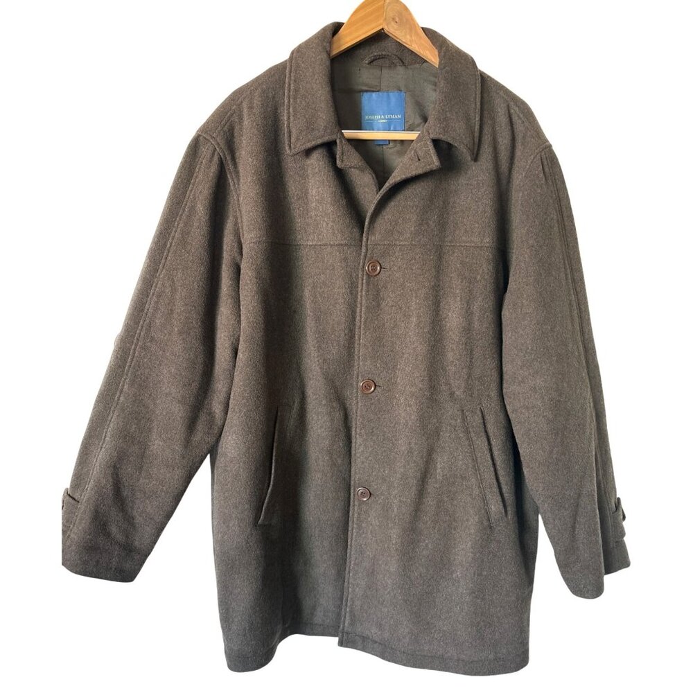 Joseph and Lyman Mens Brown Coat Dress Wool Overcoat Cashmere Blend Size L Heavy